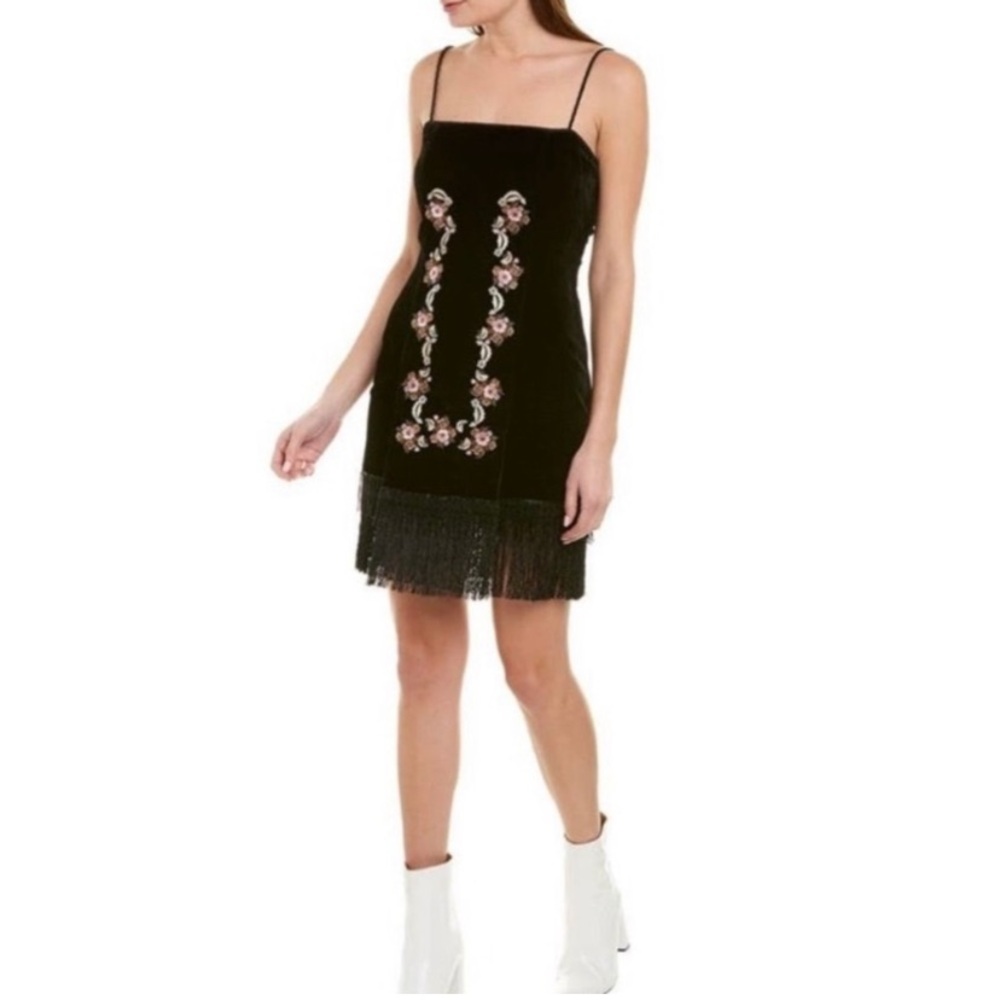 $335 NWT The Kooples Black Velvet Embroidered Beaded Mini Cocktail Dress Size 2